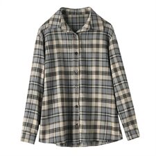 2021年春季POLO领排多扣格子长袖衬衫宽松韩版衬衣，女装衬衫，伊满意