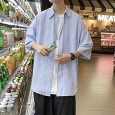 2025春夏新款港风条纹潮流短袖男衬衫上衣D201-DM93-P40，男装T恤，电商D321-1