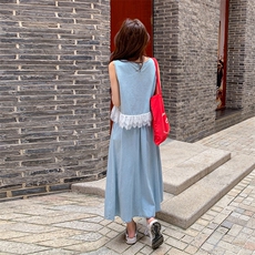 现货-2025年夏季新款蕾丝拼接牛仔两件套裙P155-K218，女装套装/套裙，帛锦泉