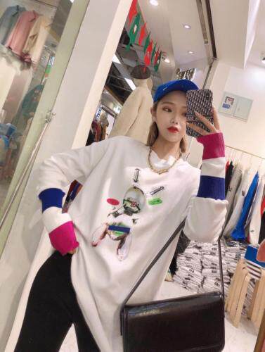 春季新款拼接针织袖长袖T，女装，媞默