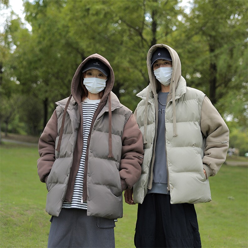 新款假两件棉服男加厚羽绒棉衣情侣款连帽拼色连帽外套M092-P75,男装棉衣,星座1403A