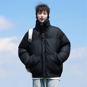 现货5W件冬季三防重磅硬挺boxy短款羽绒立领PU皮棉衣外套加厚棉服图片