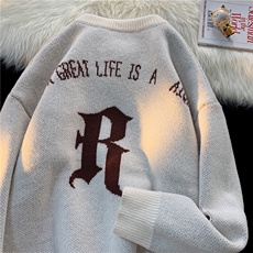 秋冬情侣款新款针织衫圆领毛衣男装港风宽松外套X5586-P75限98，男装针织衫/毛衣，电商A061-1