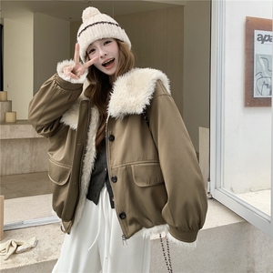 工装派克服女冬季小个子2025年新款高级感大毛领加绒加厚机车棉服图片
