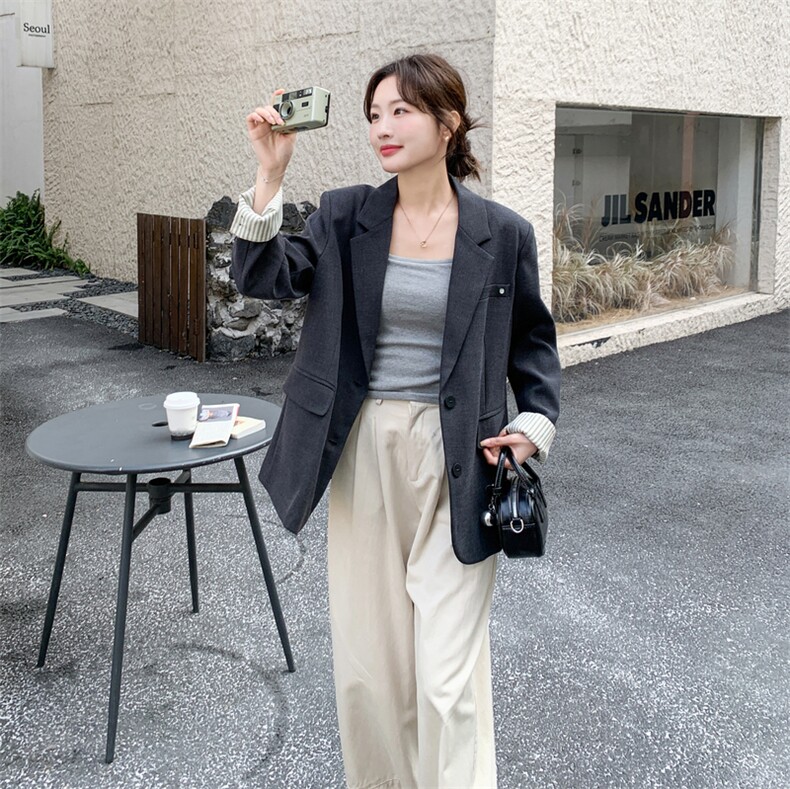 出货灰色拼条纹西装2C198-6830-P145K238,女装短外套,2C198