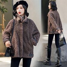 2025冬季新款时尚气质舒适短款仿羊羔毛外套，女装羊羔毛/颗粒绒，阿丹