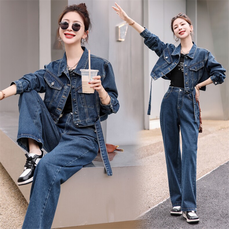 （现货）2026春秋季新款欧货网红炸街短外套牛仔工装裤两件套，女装套装/套裙，印象茜