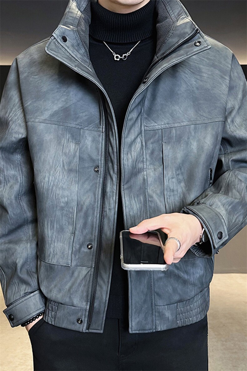 2553-P268-M-3XL标90绒店主立领休闲渲染皮质机车高品质羽绒服,男装羽绒服,电商B255