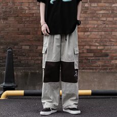 机能风拼接工装裤高街男士潮牌痞帅夏季直筒阔腿裤子K0554-P40，男装休闲裤，星座308B-1