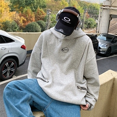 2025秋冬装华棉双拉链刺绣连帽大码卫衣外套W56680/特P45浅灰2，男装卫衣，电商A094