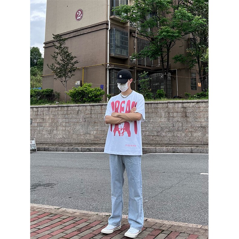 美式 牛仔裤大码宽松直筒裤老爹裤长裤A014-K8133-P45控58图片