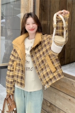 新品黄色格纹短款羽绒服90白鸭绒2C271-9575-P265-K378，女装羽绒服，2C271