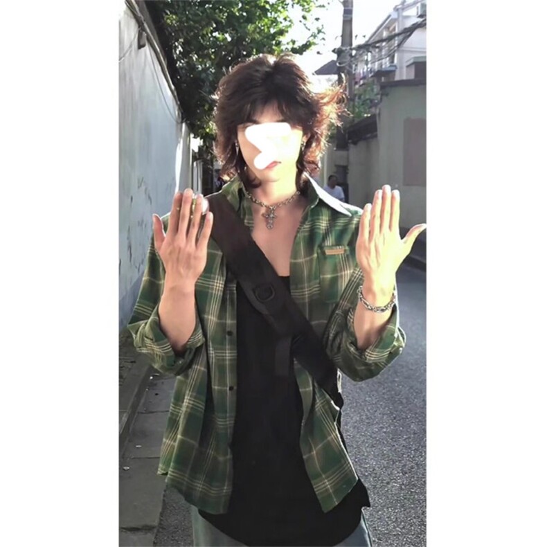 1014-1-CS539-P38-抹茶绿色格子衬衫男长袖夏季,男装衬衫,星座1014-1
