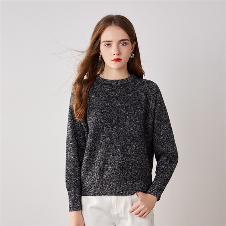 花纱圆领加厚蝙蝠女衫羊绒2024年秋季针织衫，女装羊绒衫，旭日羊绒
