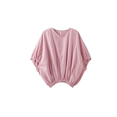 25夏多巴胺慵懒衬衫圆领中袖松紧下摆宽松衬衣女上衣，女装衬衫，梦白服饰厂