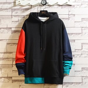 2021春秋季模特拼色男套头撞色宽松连帽落肩休闲卫衣外套WY23/P55图片