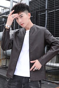 春秋韩版潮流帅气修身PU皮衣男短款青年皮夹克机车服外套813-P55图片