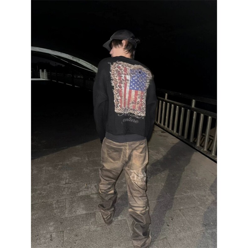 豹纹海军旗帜数码印花针织开衫毛衣MY0130-特批65,男装针织衫/毛衣,星座313A(原308A-2)