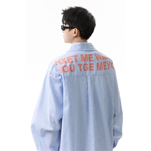 蓝色条纹印花长袖衬衫男 cp159-特p45图片