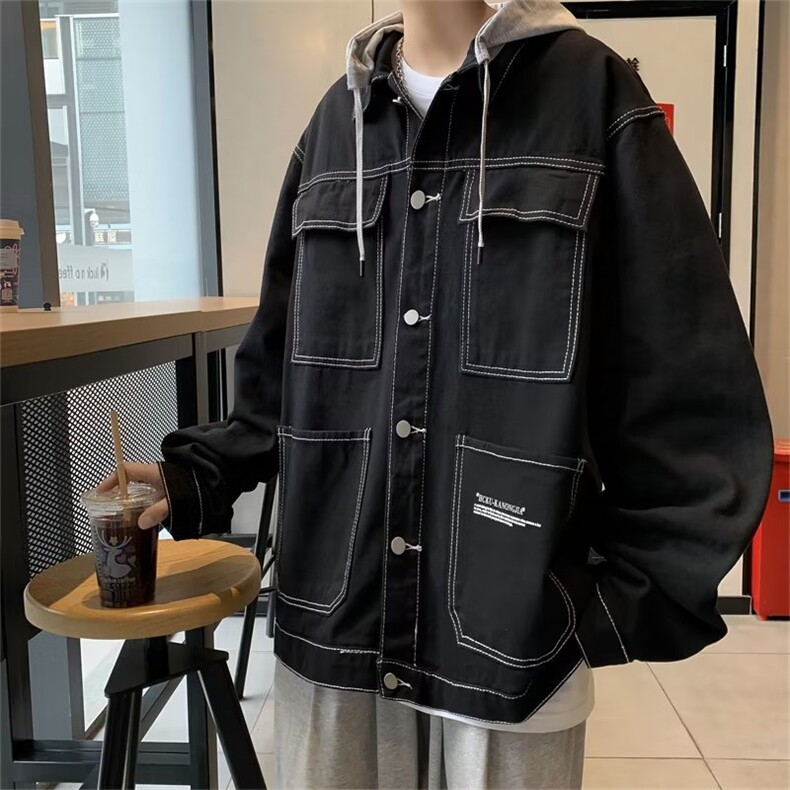 慵懒春秋男新款青春流行收口袖连帽夹克外穿潮流纯色长袖潮,男装夹克,星座716-3