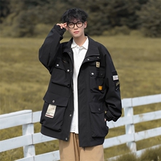 春款男夹克工装大口袋魔术贴标宽松夹克衫冲锋衣外套JK75P85，男装夹克，星座1013-1