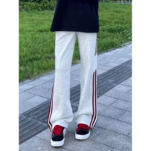 三条杠美式条纹弯刀卫裤男款秋季显瘦休闲裤子bf慵懒风阔腿长裤图片