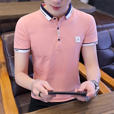 8019-P30男士冰丝纯棉短袖T恤POLO衫修身纯色半袖潮，男装Polo衫，电商D310B