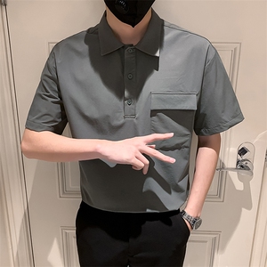 黑色2023夏装社会小伙男士纯色短袖衬衫男衬衣潮C3303-P58控价78图片