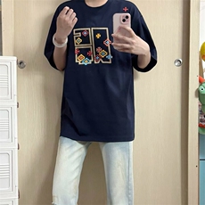 万针全刺绣工艺高品质260克双纱纯棉美式高街短袖T恤特P33，男装T恤，电商A486