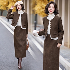 小香风套装2026秋冬新款气质高端千金毛呢半身裙两件套职业装，女装套装/套裙，冬木谷雨