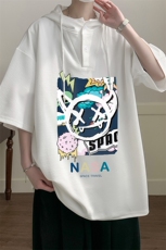 连帽短袖t恤男大码胖子带帽五分袖中袖LD54275-P45，男装T恤，电商A040