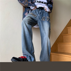 美式高街vibe复古水洗做旧牛仔裤男直筒裤子A061-W9980-P60控78图片
