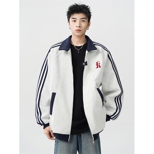 抖音得物品质 美式高街重磅结构拼接织带翻领卫衣夹克外套AW11302图片
