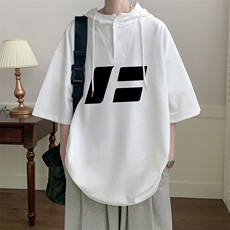 LD5435-P45连帽短袖t恤男大码胖子带帽五分袖中袖，男装T恤，电商A040