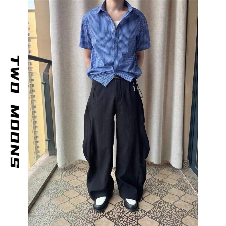 夏季设计感小众格子短袖衬衫男女慵懒高级感别致衬衣LA67299-P40,男装T恤,星座1008