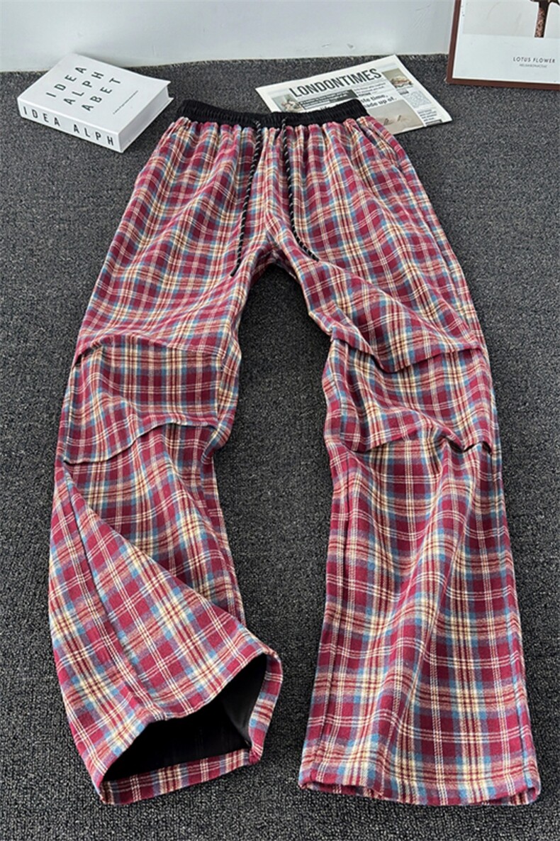K5055/P40加绒款号K5055J/P50秋冬装红色格子裤男褶皱休闲裤长裤,男装休闲裤,电商A141