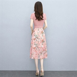 2025夏季碎花雪纺收腰假两件连衣裙女气质拼接裙子温柔长裙图片