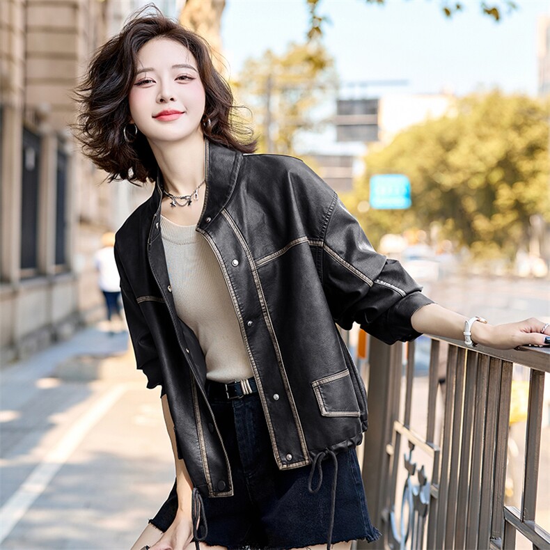 海宁皮衣外套女春秋季新款时尚复古设计感气质皮衣,女装皮衣,臻衣坊