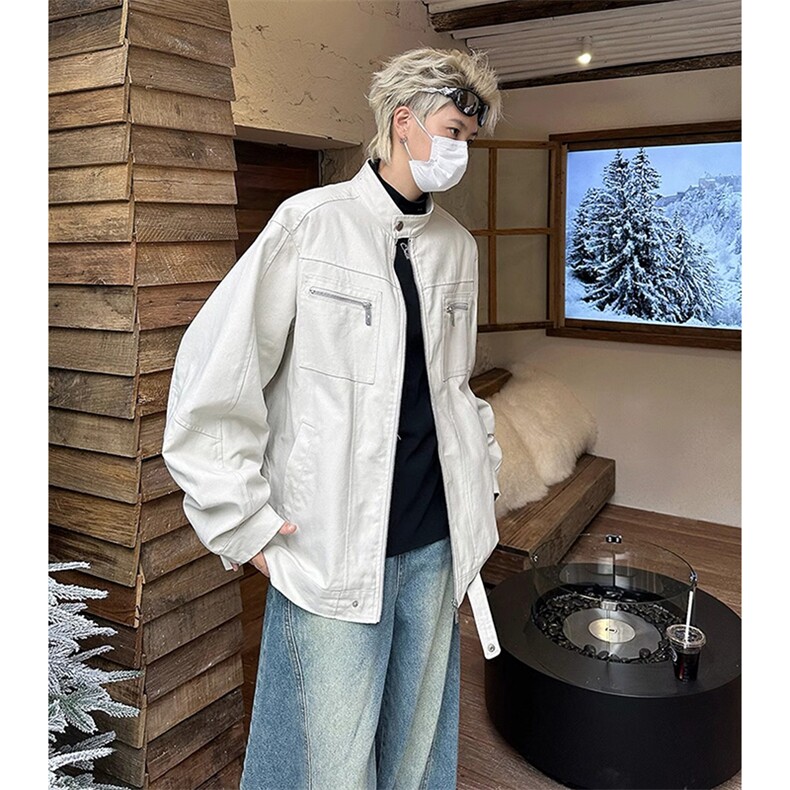 26春装高品质老钱风立领夹克外套男女美式潮牌拉链工装风宽松上衣，男装夹克，电商A486