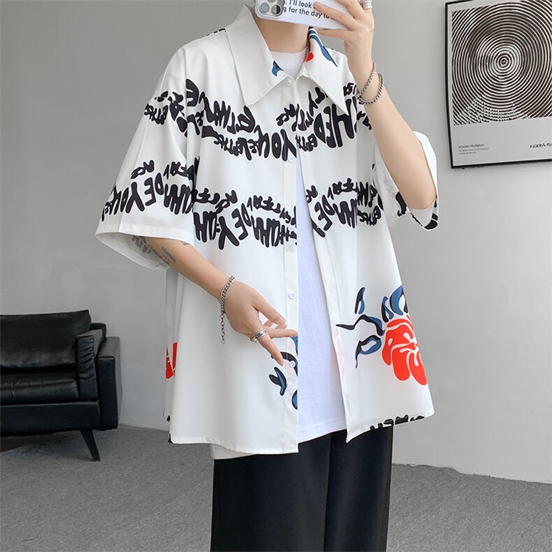 8XL-M 夏威夷特大码冰丝垂感衬衫男度假风短袖复古花衬衣CS511P50图片