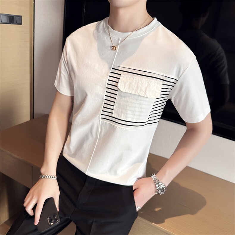 2024夏季新款时尚休闲拼色宽松圆领短袖T恤男9513-p53,男装T恤,电商D303