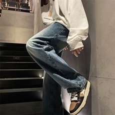 阔腿复古chic牛仔裤春秋韩版宽松垂感长裤子N02210-P45，男装牛仔裤，星座308B-1