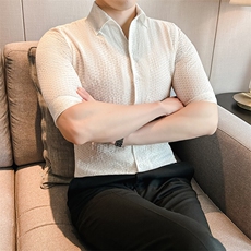819-P55天丝夏季新款男士短袖衬衫潮流时尚短袖潮男衬衣，男装T恤，星座507A（原星座306B-2）