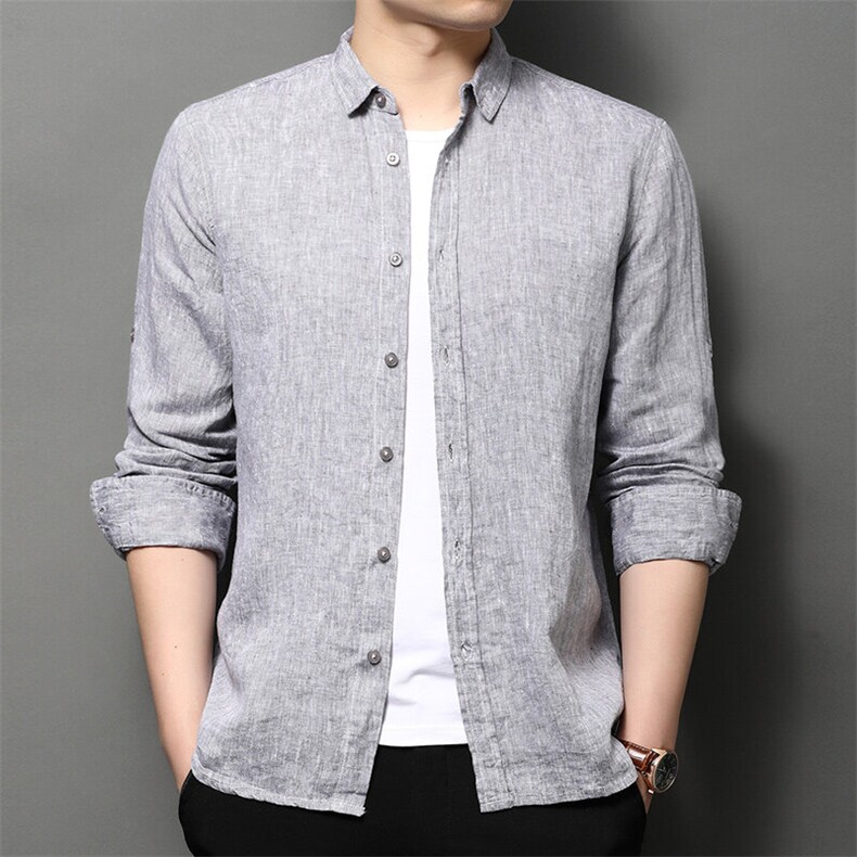 F83163亚麻精品男士长袖翻领衬衫实体品质,男装衬衫,钱塘207-1