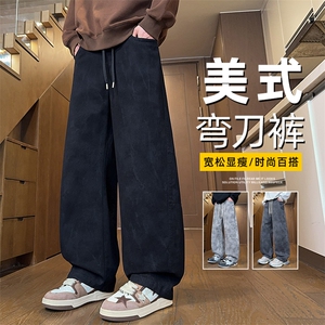 纯棉迷彩弯刀裤男士休闲裤秋冬美式潮牌宽松直筒阔腿裤Z2588-P55图片