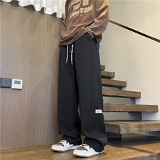 潮牌加绒卫裤男生秋冬款潮流宽松直筒加厚保暖裤子青少年休闲长裤，男装休闲裤，星座808A-1