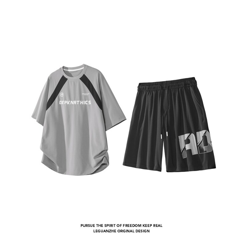 2025夏季新款港风白底大码冰丝短袖T恤套装M-5XHQ25439-特P50,男装T恤,电商A022