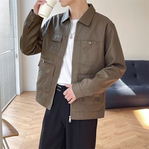 春秋季翻领皮夹克男士皮衣青年帅气机车服休闲轻熟上衣男 JKA25图片