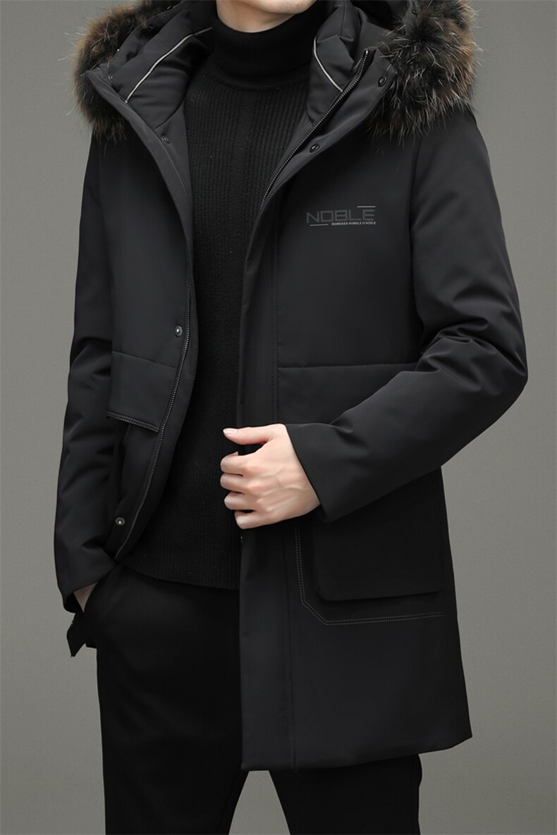 爸爸冬装脱卸内胆羽绒服中长款中年男保暖连帽外套男YL21903-P450，男装羽绒服，电商B212（原钱塘6029）