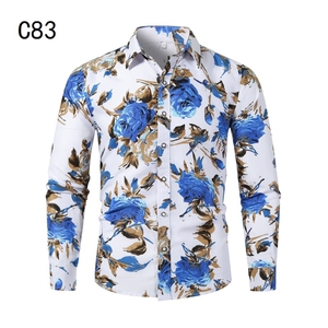 1611B-C83-P25 2021春秋款四季有货长袖大码衬衫欧美宽松印花衬衫图片